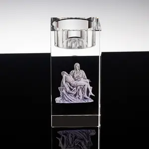 Professionele Fabriek Handgemaakte Woondecoratie Theelichtje 3D Gegraveerd Aanpassen Kristallen Glazen Kandelaar