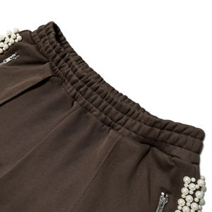 Pantalones Culottes de Pierna Ancha con Cuentas de Perlas Marrones de Alta Calidad, Cintura Elástica, Bolsillos con Cremallera, Pantalones de Punto Elegantes e Informales para Hombre - Product Image 6