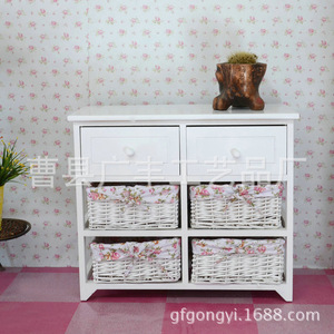 Armoire de rangement en bois blanc multicouche avec paniers pour salon et chambre, 6 compartiments, 3 niveaux, design en bois massif - Product Image 2