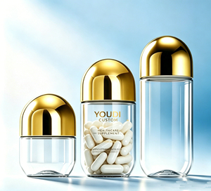 Clear Glass Cylinder Cosmetic Packaging <b>Container</b> with Crown Cap Refillable Custom Printed Supplement Bottle - Product Image 1