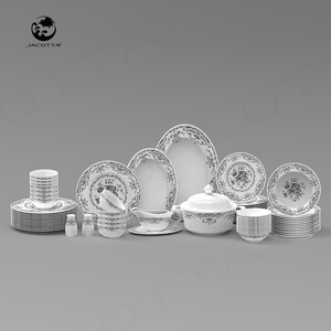 빈티지한 영감을 받은 플로럴 세라믹 식기 세트 우아한 블랙 화이트 도자기 식기 프리미엄 도자기 식기 - Product Image 2