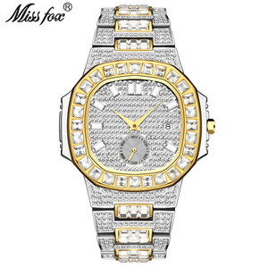 Montre pour homme tendance punk hip hop, entièrement sertie de diamants, or, étanche, calendrier, quartz - Product Image 5