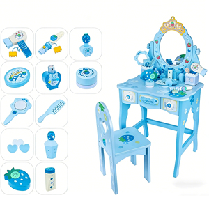Ensemble de jeu de rôle pour filles, table de <span class=keywords><strong>maquillage</strong></span> princesse en bois avec boîte à bijoux et <span class=keywords><strong>maquillage</strong></span> pour les âges de 2 à 13 ans, bleu - Product Image 2