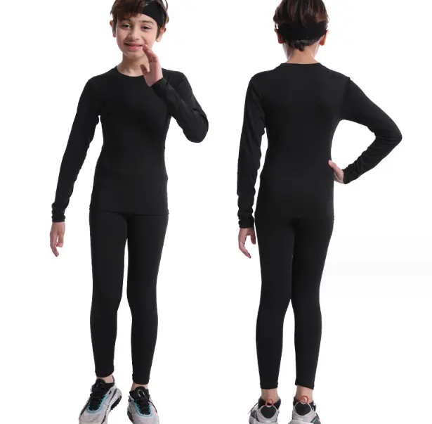 طبقة أساسية رياضية للأولاد والبنات-وبنطلون ملابس داخلية رياضية بأكمام طويلة-مجموعة ملابس داخلية رياضية 2 حرارية للأطفال