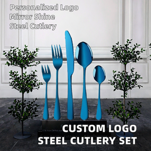 New Custom Logo Stainless Steel Flatware Set-Modern Design Dinner Knife <b>Dessert</b> Spoon <b>Fork</b> for Weddings - Product Image 2