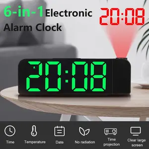 Horloge Réveil Numérique LED avec Affichage de l'Heure, de la Température et de la Date pour les Grands Dormeurs, Réveil à Projection, Veilleuse - Product Image 4