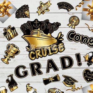 Cross-Border 2025 Graduation Season Cruise Ship <b>Door</b> Decor Black Gold Magnetic Refrigerator Magnet <b>Sign</b> Graduation Decoration - Product Image 1