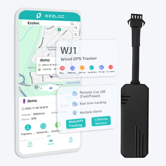 Daovay WJ1 Wired GPS Tracker Geo-fence Electrical Vehicle Free Tracking Platform Black Shell Historical Playback
