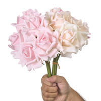 Bouquet de 5 roses artificielles en soie, bouclées, avec fil métallique, faites à la main, toucher réaliste et naturel, longue durée, pour la Saint-Valentin