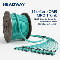 144 Core OM3 MPO to MPO Fiber Trunk Cable OFNP Plenum Rated 12x 12 Core MPO Female to Female High Density 10G 80cm Breakout