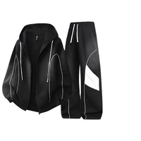 Ensemble veste à capuche et pantalon pour homme, élégant, printemps/automne, 650g, polyester, color-block, sweat à capuche zippé, pantalon décontracté ample, ensemble athlétique