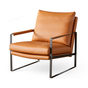 Ghế thư giãn phòng khách chất lượng cao màu cam đang thịnh hành, khung kim loại, ghế tựa tay bằng chất liệu PU - Product Image 2