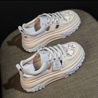 Chaussures décontractées pour femmes 2026 Nouveauté Été à bride monacale motif léopard à lacets semelle épaisse en maille respirante antidérapantes rehaussantes pour étudiantes et sport
