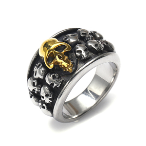 Anillo Gótico para Hombre, Modelo <span class=keywords><strong>Atila</strong></span> AJ-0197, Diseño de Calavera Punk, Chapado en Oro de 18K, Acero Inoxidable Pulido y Duradero, Gran Venta - Product Image 3
