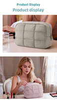 Nouvelle trousse de maquillage matelassée et gonflée, pochette cosmétique portable, organiseur de toilette mignon pour les voyages