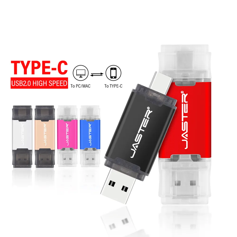 JASTER 2 in 1 유형 c USB 플래시 드라이브 4gb 8gb 16gb USB c 메모리 스틱 플라스틱 휴대 전화 펜 엄지 드라이브