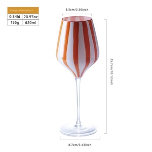 Copa de vino pintada a mano con rayas blancas y naranjas creativas modernas para el hogar, copa de vino tinto elegante y para copa de champán - Product Image 6