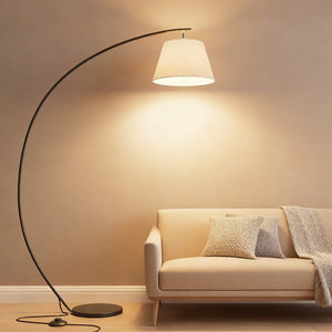 Scandinavian <b>Floor</b> Lamp Metal Body Off White Shade Adjustable Height Led Light Source For Living Room <b>Sofa</b> Side Decor - Product Image 1