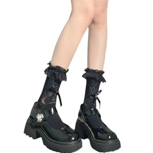 <b>Lace</b> <b>Socks</b> Mid Calf White Cotton Breathable Women's Lolita Style With Ruffles And Bows - Product Image 5