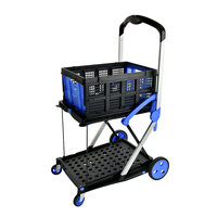 Chariot pliable à deux niveaux Chariot pliable mobile à deux étages Chariot d'épicerie Chariot à provisions avec une caisse