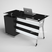Étude de verre simple meubles de bureau à domicile Table de bureau d'ordinateur de travail avec tiroir Escritorio de oficina