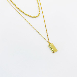 French Royal Revival Double-layered Necklace Featuring Stacked <strong>Metal</strong> Small <strong>Gold</strong> Bricks and <strong>Collar</strong> Chain for Women - Product Image 6