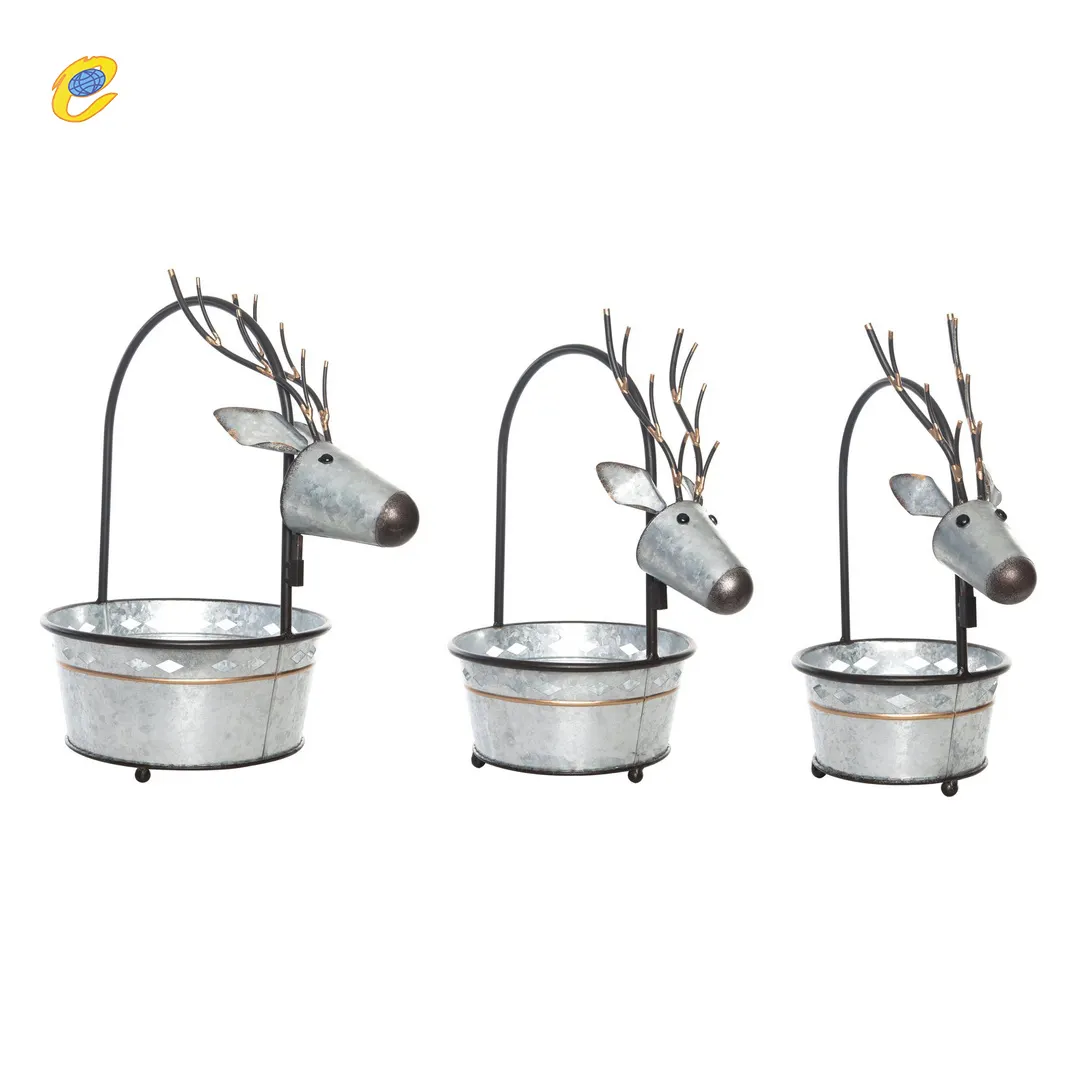 Christmas Reindeer Metal Planter For Living Room Decor Iron Planters Hanging For Outdoor Indoor Decor