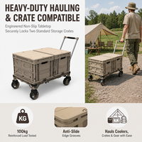 Table de camping pliante 3-en-1 en métal, chariot de transport extérieur, chariot à plateau plat, étanche et portable