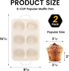 MUYULINS Factory Beige 6-Cup LFGB Non-Stick BPA Free Metal Reinforced Frame Large <b>Silicone</b> Cupcake Pan American Muffin Tray - Product Image 5