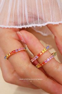 Bijoux tendance Xinfly pour femmes, nouvelles bagues en or véritable 18 carats avec saphir multicolore, pierres précieuses carrées de style princesse - Product Image 4