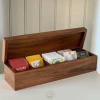 Boîte à thé rectangulaire en bois d'acacia écologique avec 5 compartiments, coffret de rangement pour sachets de thé et usage polyvalent, fabriqué à la main