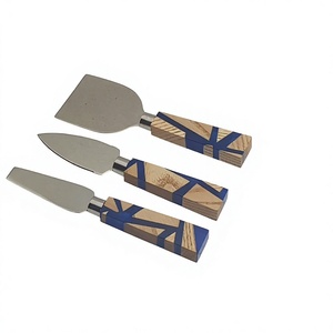 High Quality Luxury 3-Piece Silver Stainless Steel Cheese <b>Set</b> Wood Green Resin Handles Eco-Friendly Square Shape Dishwasher Safe - Product Image 2