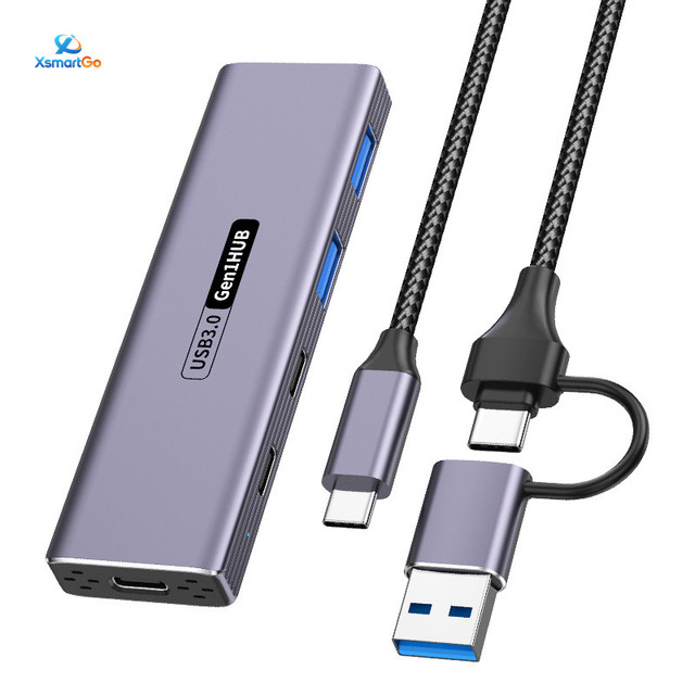 USB 3.0 5-Port Aluminum Alloy High-Speed Data & Charging Hub with Detachable Extender for Tablets and Laptops