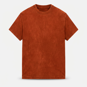 เสื้อยืดคอกลมแขนสั้นสีส้มล้วนสำหรับผู้ชาย ผ้าฝ้าย 100% ทรงโอเวอร์ไซส์ สวมใส่สบาย ระบายอากาศได้ดี น้ำหนัก 230 กรัม ผ้าถัก  โลโก้ด้านหน้าแบบซักแล้ว ดีไซน์เรียบ - Product Image 1
