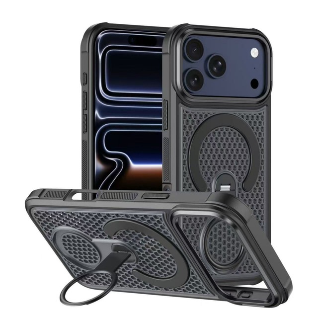 360° Rotating Stand Honeycomb Mesh Heat Dissipation Magnetic Phone case with Drop-resistant protection for iPhone 17 Pro Max