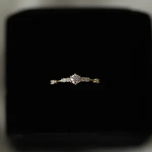 Small 14K Pure Gold Set with Zirconium Diamonds Wedding Ring for Women
