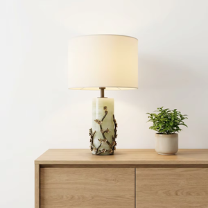 Lampe de table moderne en marbre avec abat-jour en tissu et branches métalliques, idéale pour chevet, bureau, lecture, chambre d'hôtel, salon - Product Image 5