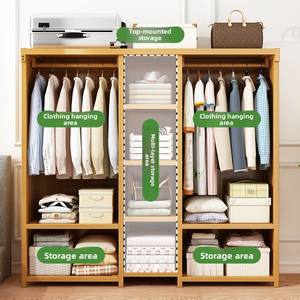 <span class=keywords><strong>Armoire</strong></span> en bambou anti-poussière, meuble de chambre moderne et simple, avec <span class=keywords><strong>porte</strong></span> en tissu, rangement et <span class=keywords><strong>porte</strong></span>-manteau - Product Image 3