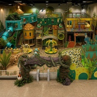 Équipement de terrain de jeu intérieur direct usine, thème jungle préhistorique, arche en pierre, bac à sable, tunnel de fossiles, tour d'œufs de dinosaure, piscine à balles