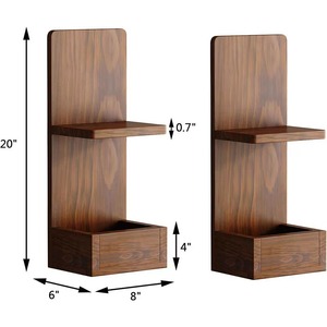 Solid wood <b>floating</b> <b>wall</b>-mounted <b>shelf</b>, double-layer bedside green plant holder, mobile phone plant holder, bathroom scented - Product Image 4