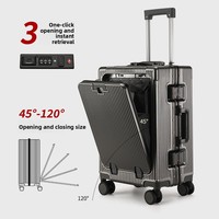 Maleta de Negocios con Apertura Frontal, 20 Pulgadas, Marco de Aluminio, con Ruedas Giratorias, Portavasos USB, Carcasa Rígida, para Viajes