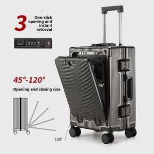 Valise de voyage à ouverture frontale 20 pouces avec cadre en aluminium, roulettes pivotantes, porte-gobelet USB et coque rigide - Product Image 3