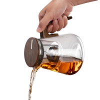 Théière en verre borosilicate BP12, vente directe usine, avec infuseur à thé, presse-tasse, couvercle magnétique rotatif et couvercle en bois