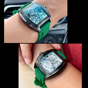 MEGIR Luxury <b>Automatic</b> Watch Men Fashion Sport Analog Waterproof Wristwatch with Green Silicone Strap Tonneau Dial - Product Image 2
