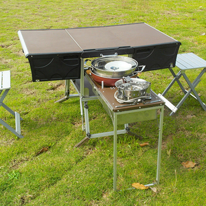 Portable Outdoor Folding Food Trailer Mobile Kitchen Foldable Cooking Grill Dining <b>BBQ</b> Picnic <b>Table</b> and Chair Set for Camping - Product Image 1