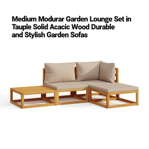 Ensemble de salon de jardin modulaire moyen en bois d'acacia massif taupe, canapé d'extérieur avec coussins, mobilier de jardin durable - Product Image 1