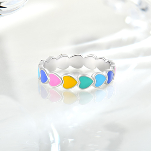 Anillo de esmalte de corazón chapado en rodio, anillo apilable con temática de amor de esmalte Multicolor de Plata de Ley 925, joyería <span class=keywords><strong>para</strong></span> mujeres y niñas - Product Image 2