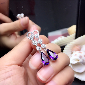 Eleganti Orecchini Pendenti Lunghi con Pietra Viola per Donne, Orecchini Scintillanti con Pavé, Gioielli alla Moda per Uso Quotidiano e Feste - Product Image 4