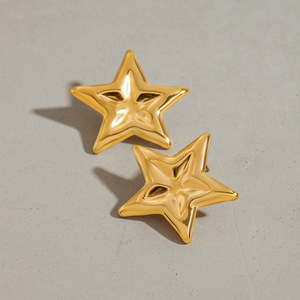 Stud Earrings Five Pointed Star 18K Gold Plated Stainless Steel Polished Geometric Shape Gift Fashion Jewelry - Product Image 3