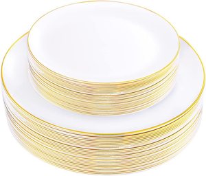 Assiettes jetables de luxe en <span class=keywords><strong>plastique</strong></span> noir et or de 10.25 pouces avec bord doré pour les fêtes de mariage <span class=keywords><strong>Nouvel</strong></span> <span class=keywords><strong>An</strong></span> - Product Image 3